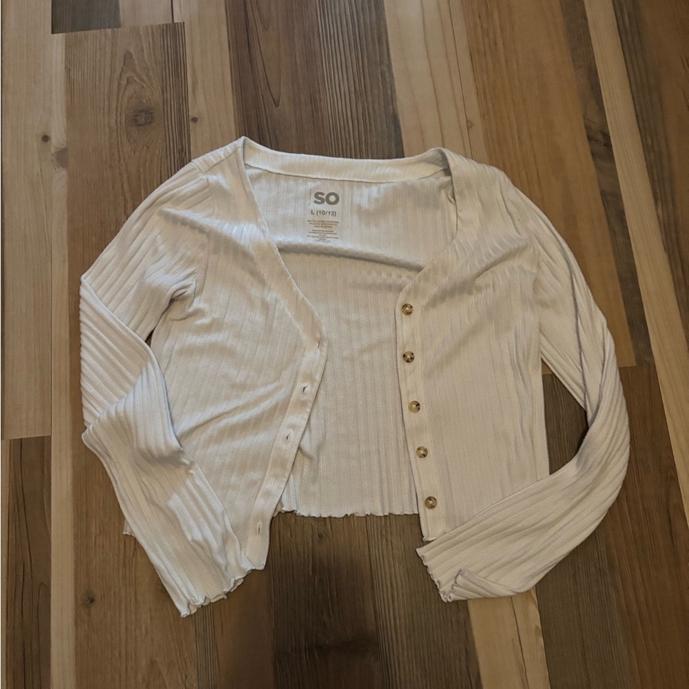 SO Cream Ribbed Button-Up Sweater